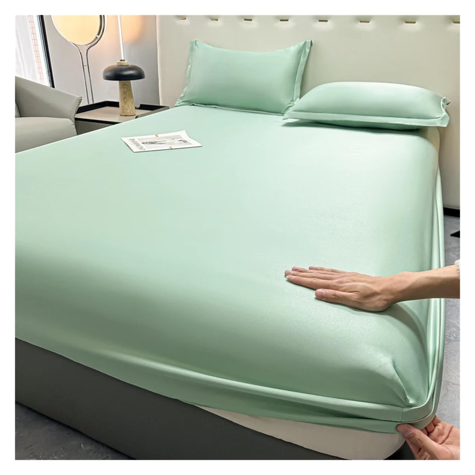 Drap housse 180x200 satin soie glacée pour lit double deux places