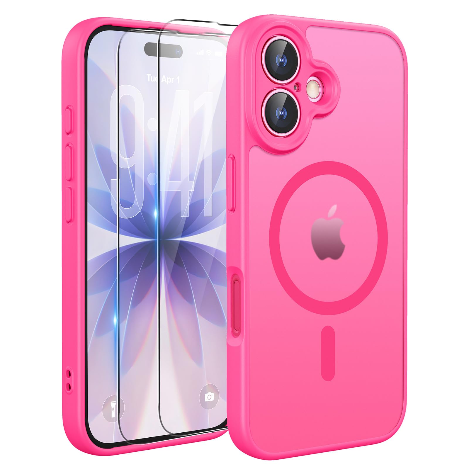 TQIAHF Cover Custodia Magnetica per iPhone 17, Rosa Rossa | 2 Pellicola Vetro Temperato Protezione Schermo Compatibile con Magsafe Militare Antiurto Sottile Opaca Telefono Case