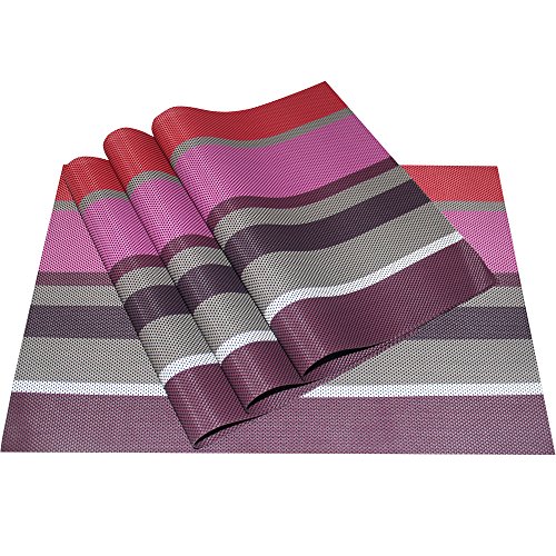 Zupro Placemats Set of 4 Woven PVC 18"x12" for Indoor/Outdoor Use (Red)