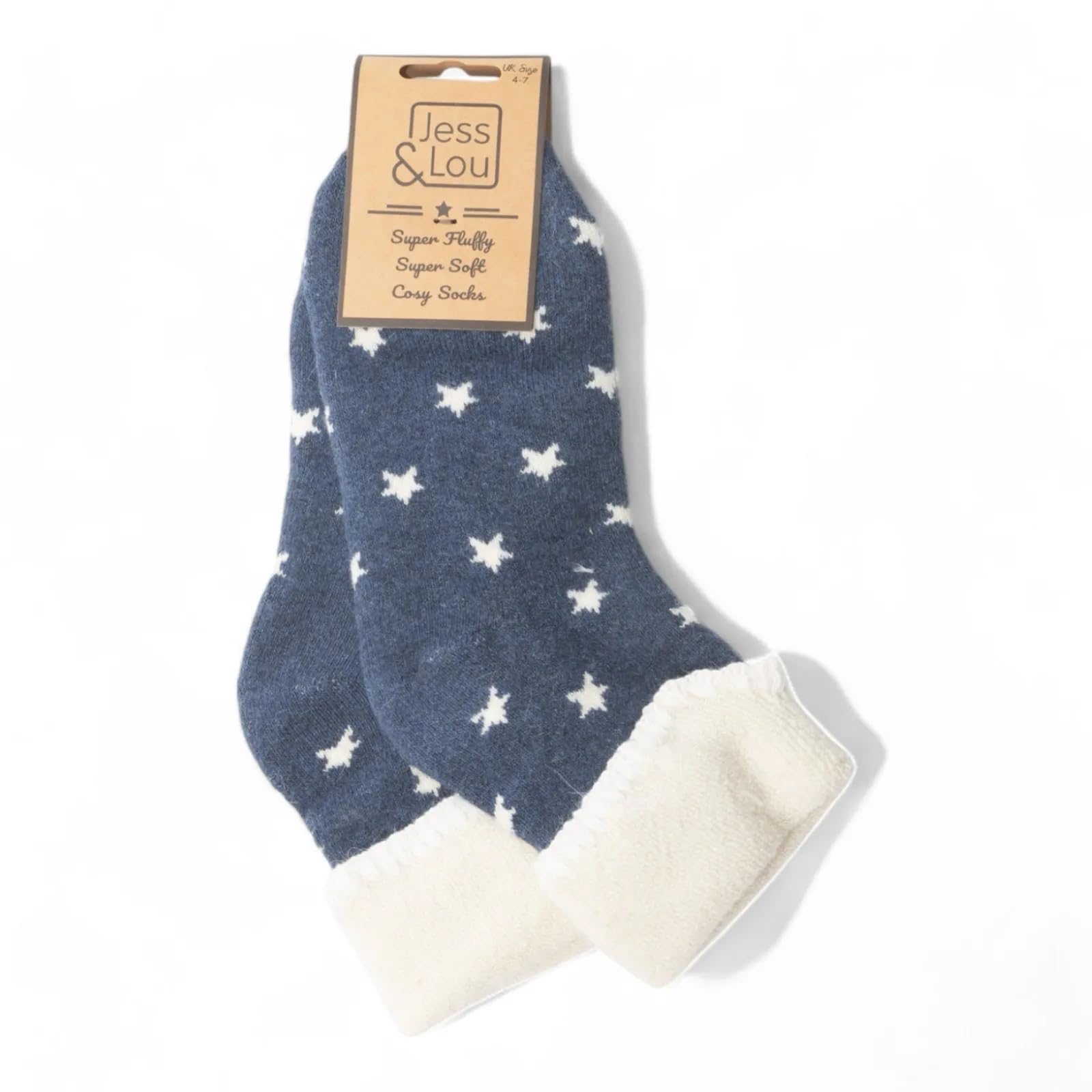 Jaspers Jess & Lou Women's Socks - Cosy Cuffs Star - Blue and White