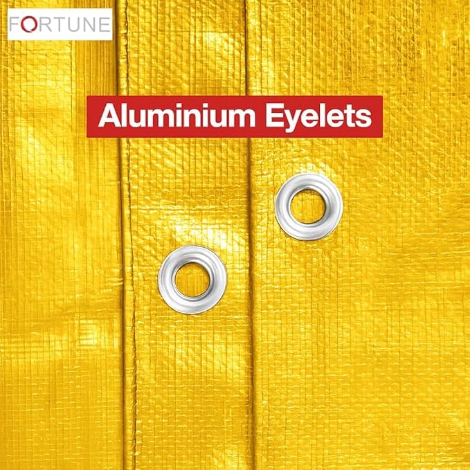 Image of FORTUNE Tarpaulin Sheet Waterproof (24Ft x 24Ft) with 170 GSM, Virgin Material, UV Resistant,Aluminum Eyelets - Laminated, Heavy Duty Tadpatri, Tarpaulin Plastic Sheet for Covering (Yellow)