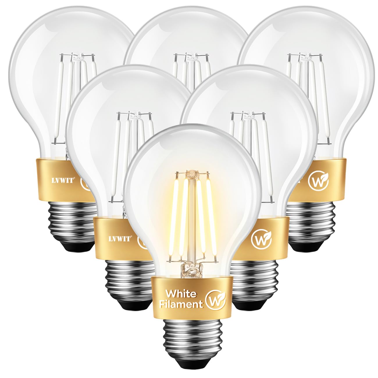 LVWIT Lampadine Filamento LED Attacco E27,Filamento Bianco, 7W Equivalenti a 60W, 806LM, Luce Bianca Calda 2700K, Forma a Pera A60 Stile Vintage, Non Dimmerabile, Alto CRI≥80, Confezione da 6
