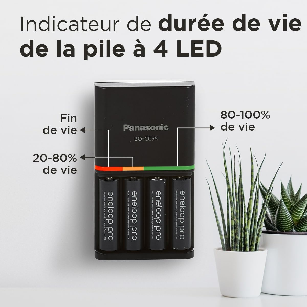Chargeur eneloop SmartPlus pour 1 à 4 Piles AA/AAA Ni-MH, fourni avec 4 Piles eneloop Pro AA/Mignon et 10 Fonctions de sécurité