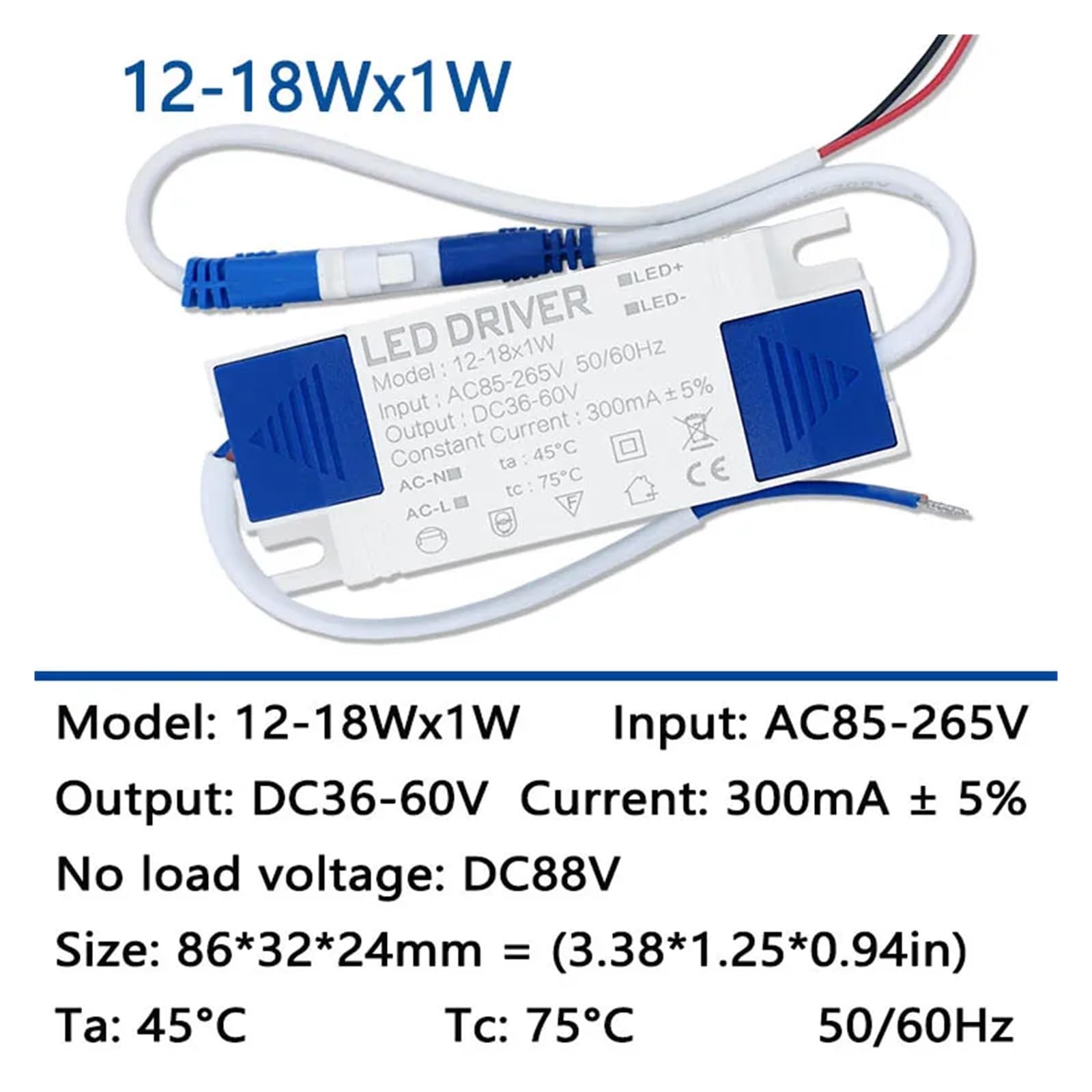 LED Driver Power Supply Constant Current 1-3W 4-7W 8-12W 12-18W 18-25W 25-36W LED Panel Light Downlight Lighting Transformer(12-18W DC36-60V)