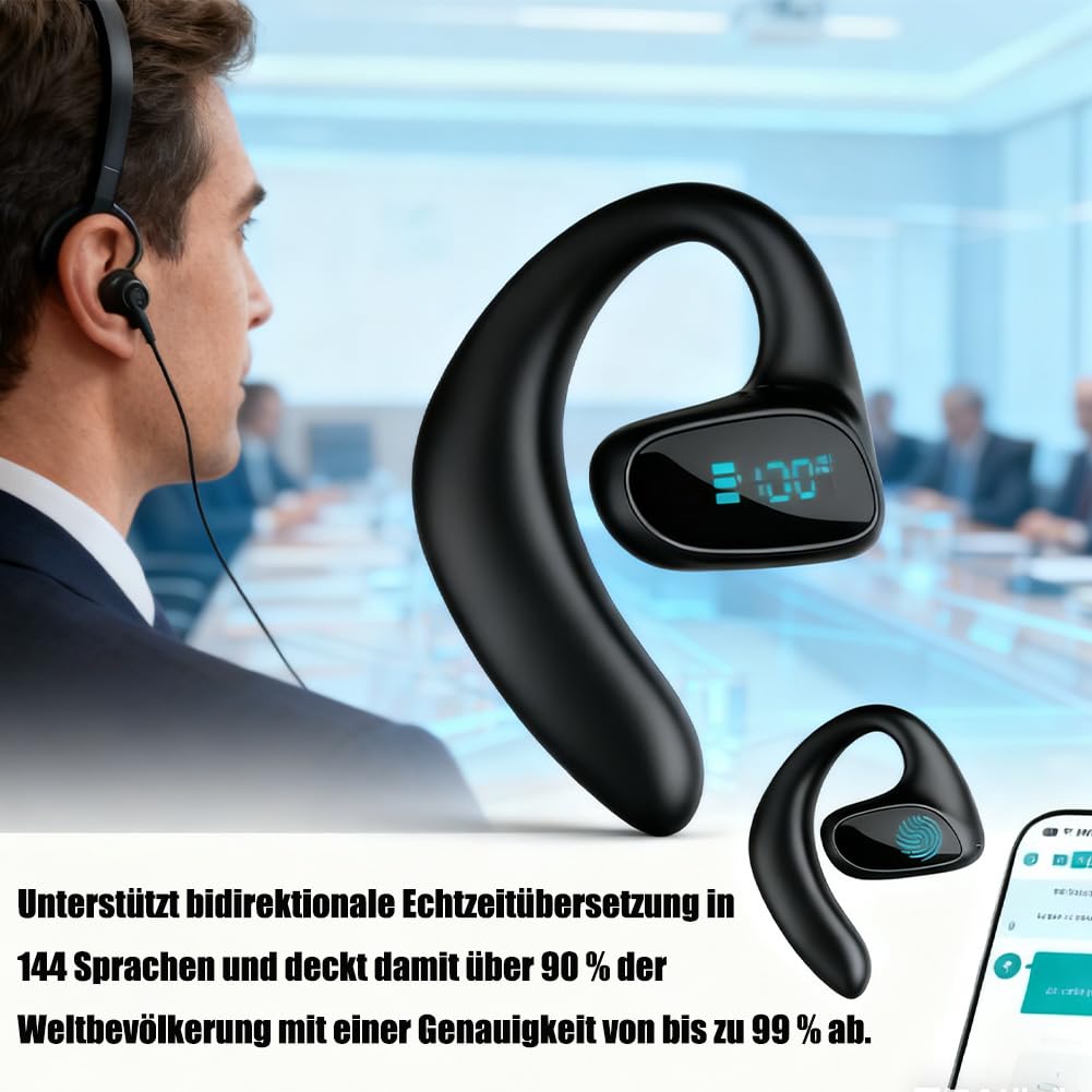 Übersetzer-Echtzeit-Übersetzung,Bluetooth-Konnektivität,Unterstützt 156 Sprachen,Ki Headphones with Real Time Translation,Geeignet für Reise Business Studien (Weiß,2) |
