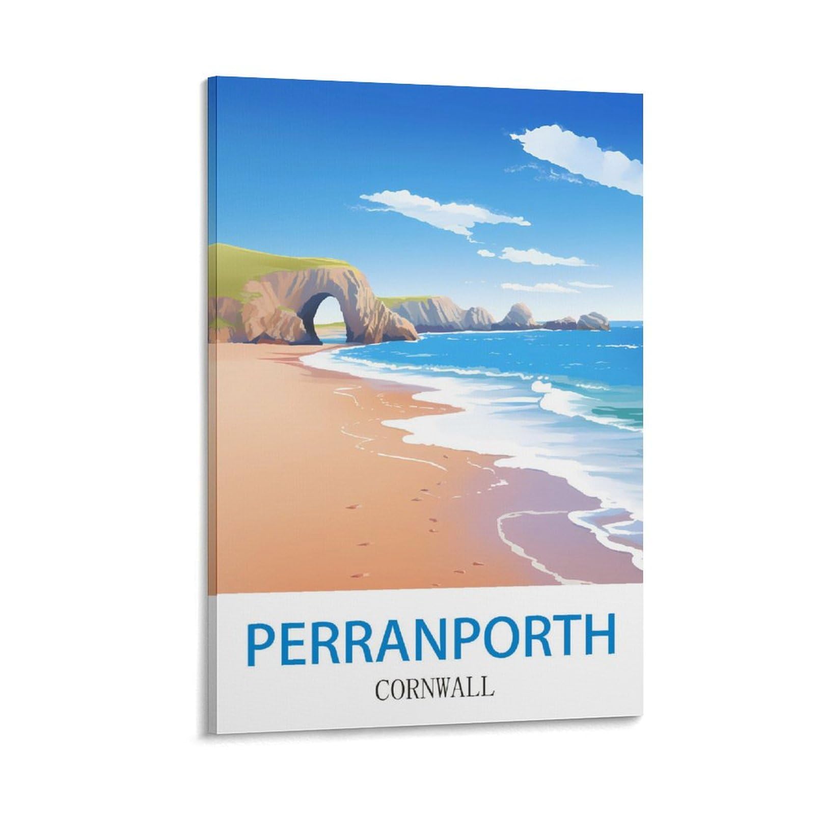 Heybox Frame-Style Perranporth Cornwall Vintage Travel Poster 08X12inch(20X30cm) Canvas Prints Wall Art Paintings For Home Office Living Room Decor
