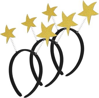 Amosfun 3pcs Star Hair Bands Glitter Head Hoops Hair Accessories Party Supplies Golden Headwear for Birthday Celebrations 8.85 x 8.26 x 0.39 Inch