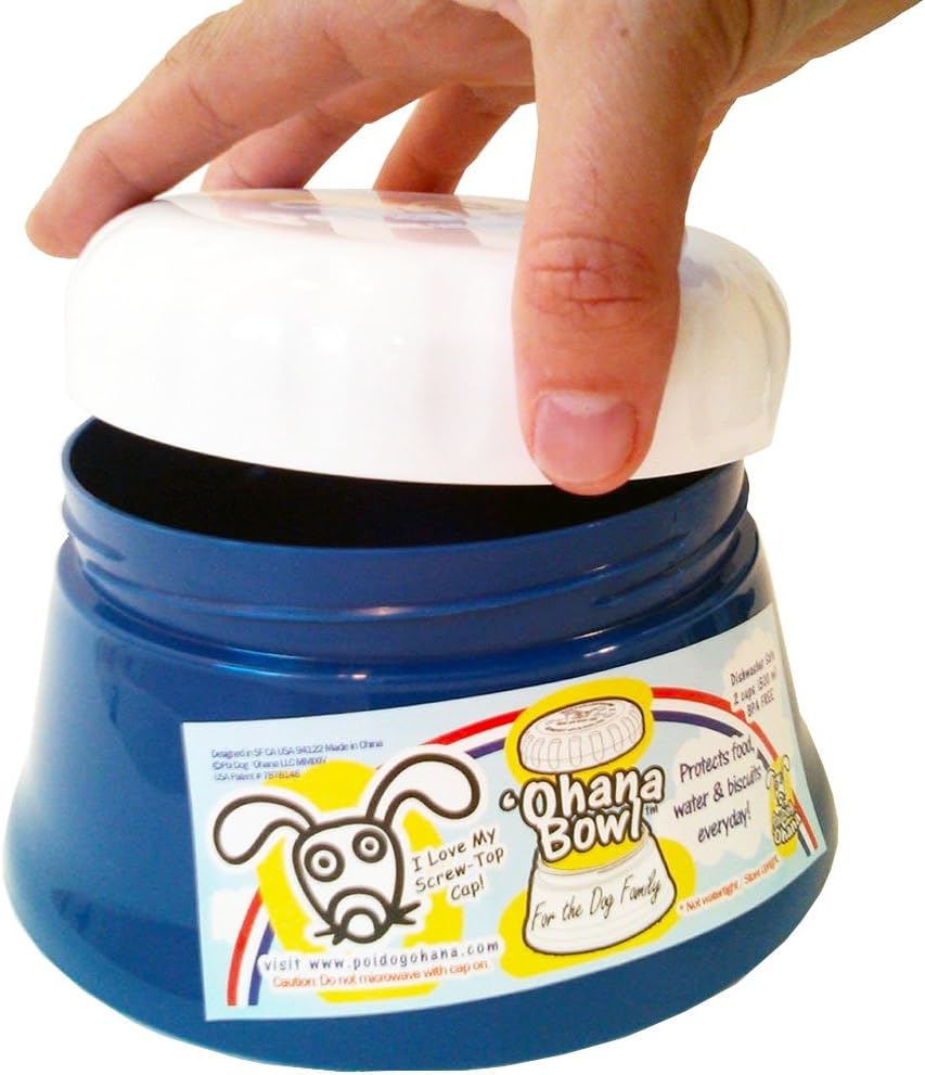 Travel Dog Bowl with a Screw Top Lid - 'Ohana Bowl - Holds 2 Cups of Food