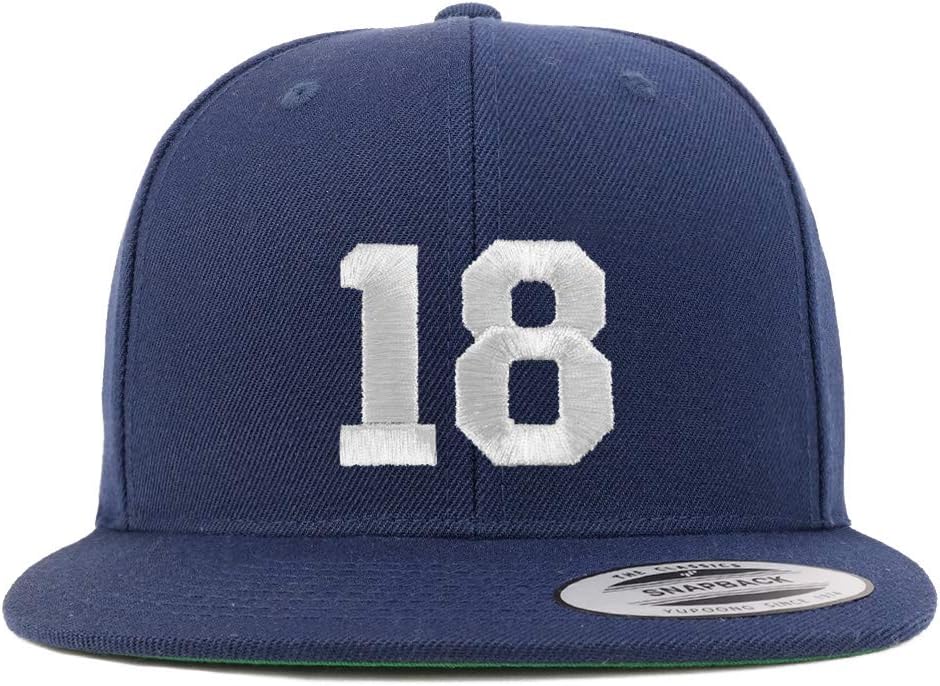 Trendy Apparel Shop Number 18 White Thread Embroidered Flat Bill Snapback Baseball Cap