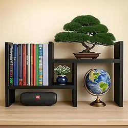 Organizador de Mesa Ajustável, Escaninho Branco, Prateleiras para Livros e Decoração (preto)