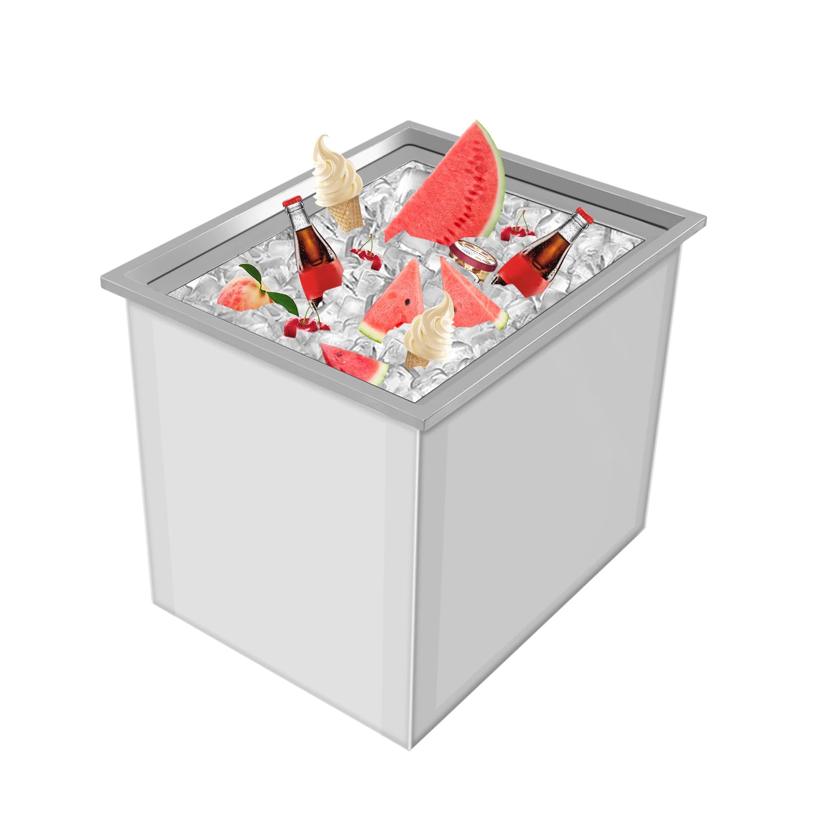 awolsrgiop Drop in Ice Chest, 21.2 x 16.8 x 17.6 Inch w/Cover Stainless Steel Ice Cooler 66L All-in-One Open Ice Chest Cooler Stand Outdoor Cold Plunge Accessories for Cold Wine Beverage