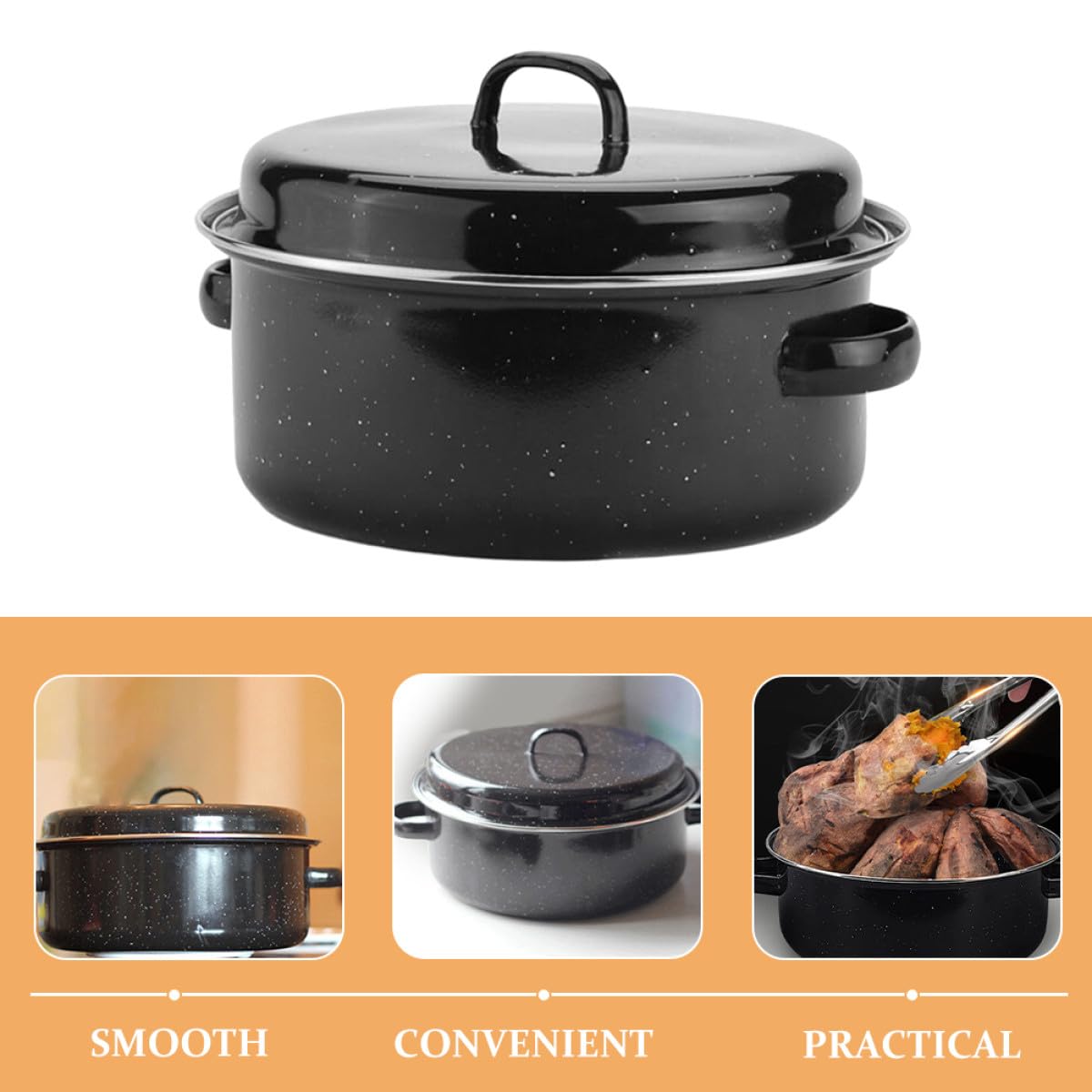 Gadpiparty 24cm Emaillierter Bräter aus Eisen mit Sicherem Kochen und Zwei Griffen als Multifunktionaler Brat und Grilltopf für Küchenausstattung