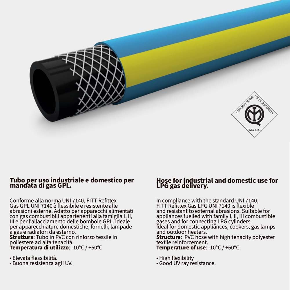 FERROELETTRA Kit Tubo flessibile per gas GPL in PVC - Ø8x13,4 mm, 2 m - Conforme alla normativa UNI7140 - Made in Italy