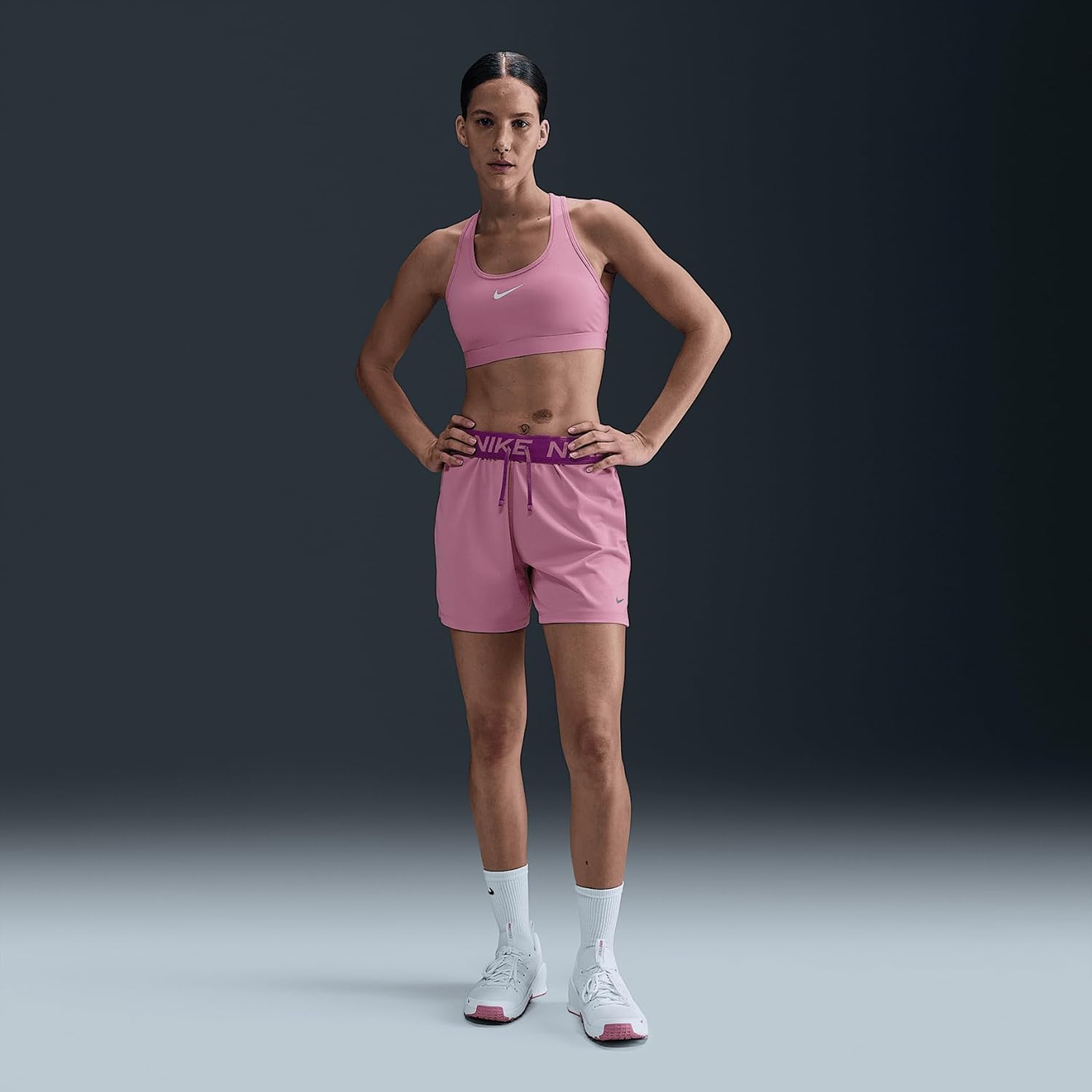 Nike Attack Women's Dri-FIT Fitness Mid-Rise 5" Unlined Shorts (Elemental Pink/Bold Berry/Elemental Pink, DX6024-699) Size Small