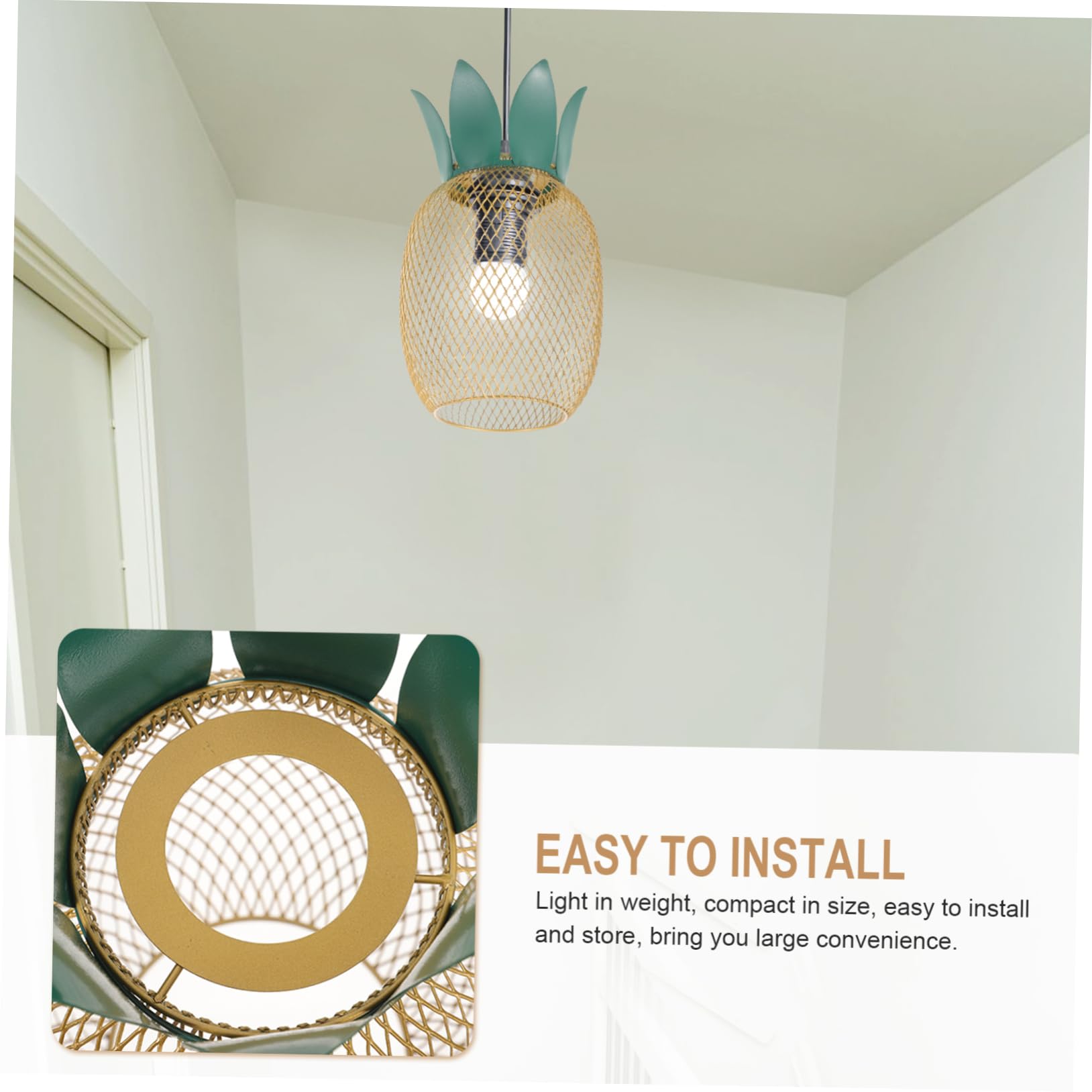 jojofuny Metal Shade Pineapple Chandelier Lamp Shades Pendant Lamp for Table Hollow Out Metal Wire Light Light Bulb Cage Guard - Image 4