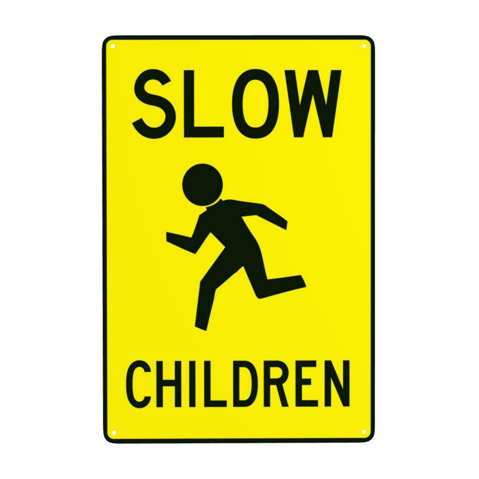 Go Slow, Children At Play Vintage Metal Traffic Safety Warning Sign 12x8 Inch