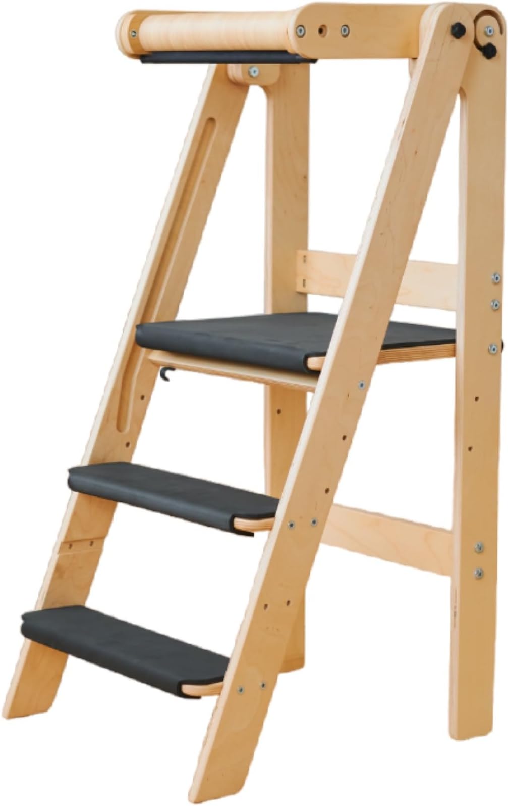 Montessori wooden foldable learning tower for children, child tower, adjustable step stool, natural wooden kids furniture, with Adjustable Steps with Safety Rail, Standing Tower (Natural)