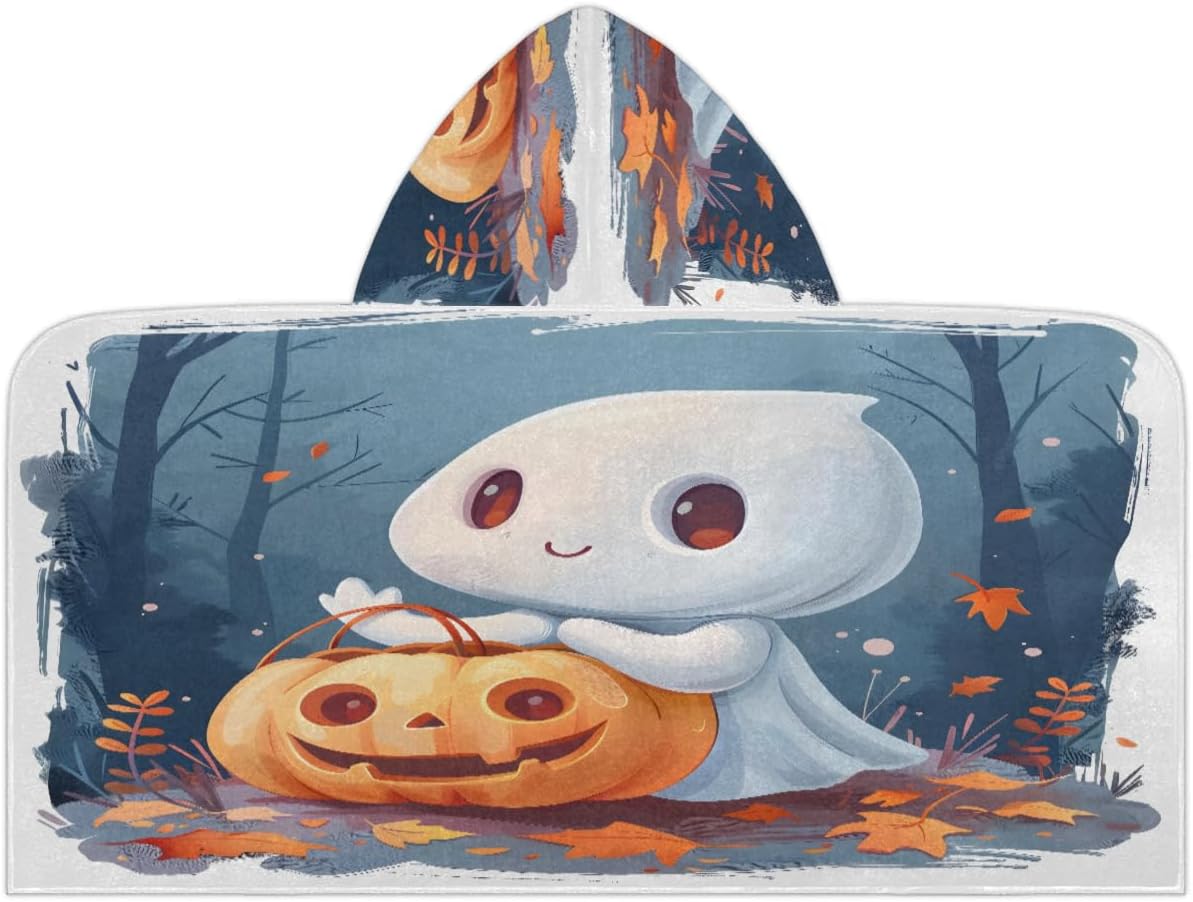 Pardick Kids Bath Towel Pumpkin Skull Ghost Beach Towel with Hood Pool Cover Up for Girls Boys Soft Absorbent Hooded Bath Towel Toddler Towels for Beach, Pool