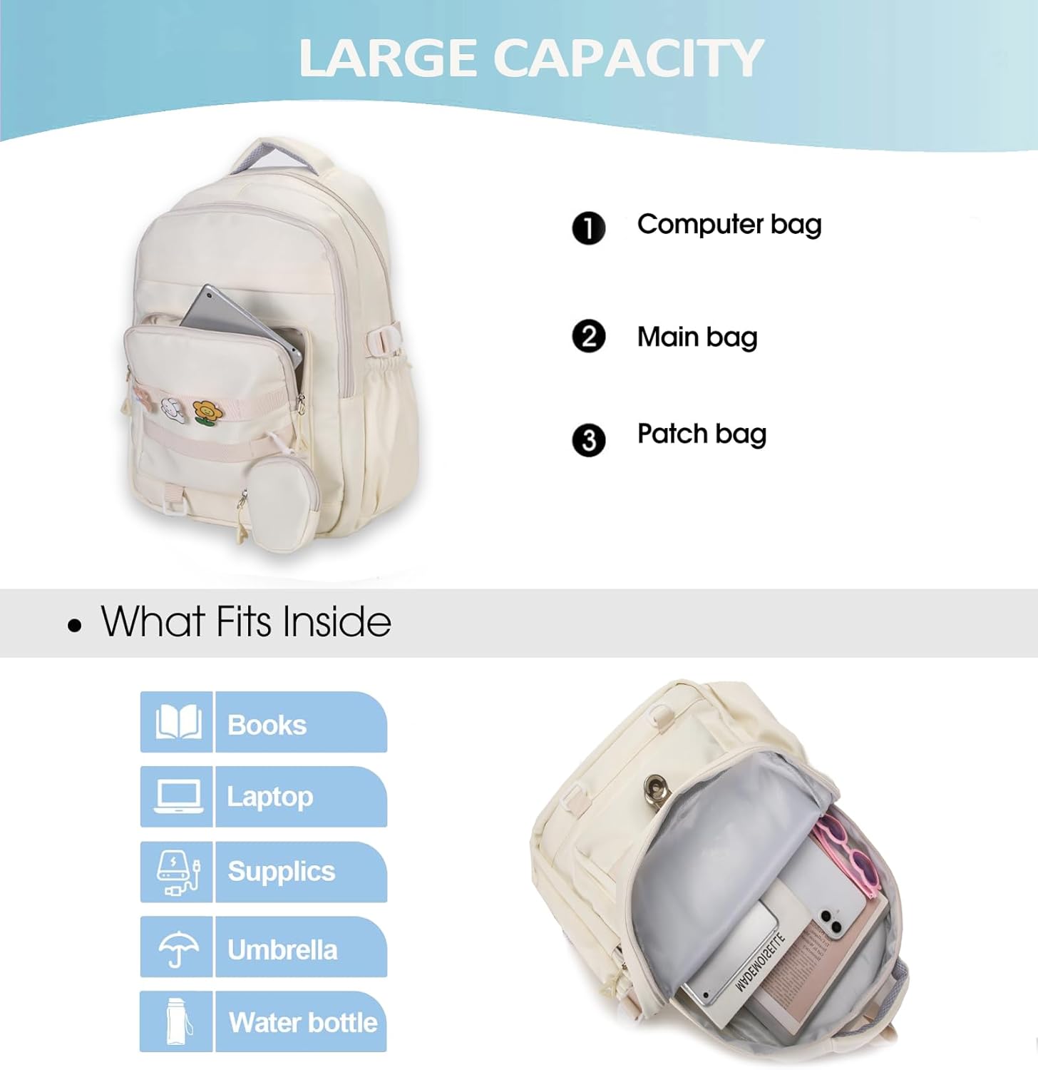 Cute Backpack for Teen Girls Boys, Aesthetic Laptop Bookbag for College High Middle School Student Women, Blue - Image 4