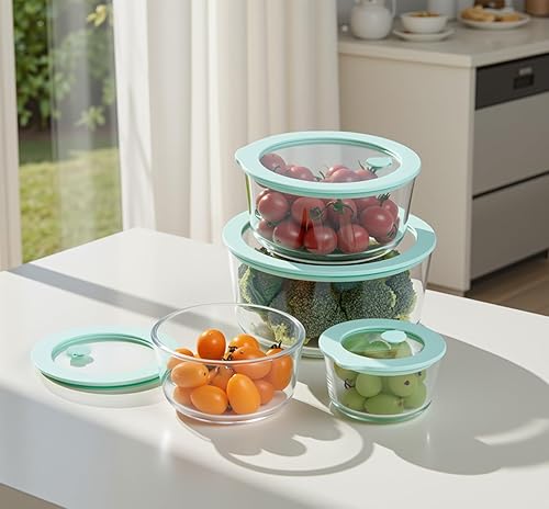 Miniatura 5 de Urban Green Juego de recipientes de vidrio para alimentos con tapa de vidrio, paquete de 4, recipientes de preparación de comidas con tapa hermética