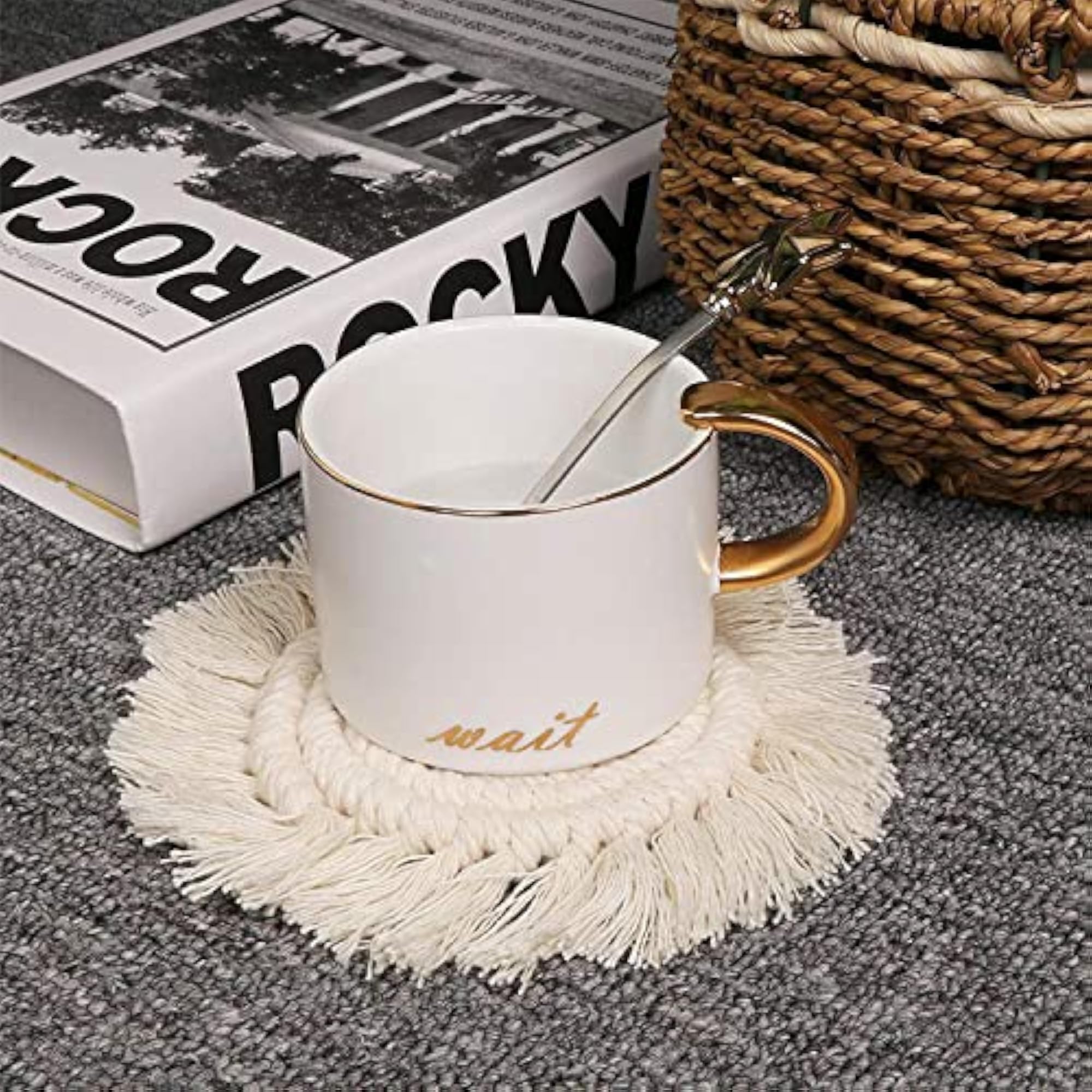 Handmade Macrame Coasters Set, Boho Woven Design