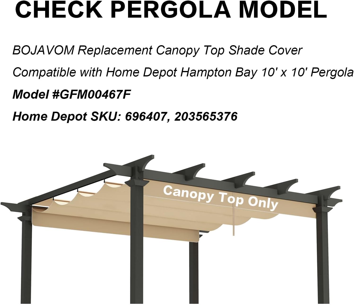 Pergola Shade Cover Replacement Canopy Top Compatible with Home Depot Hampton Bay 10' x 10' Pergola Model #GFM00467F - Beige(Canopy Top Only)