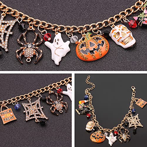 Whaline Halloween Bracelet Halloween Pumpkin Spider Ghost Black Cat Pendant Bracelet Adjustable Alloy Drop Hand Chain for Girls Women All Saints' Day Party Costume Accessories Gift3