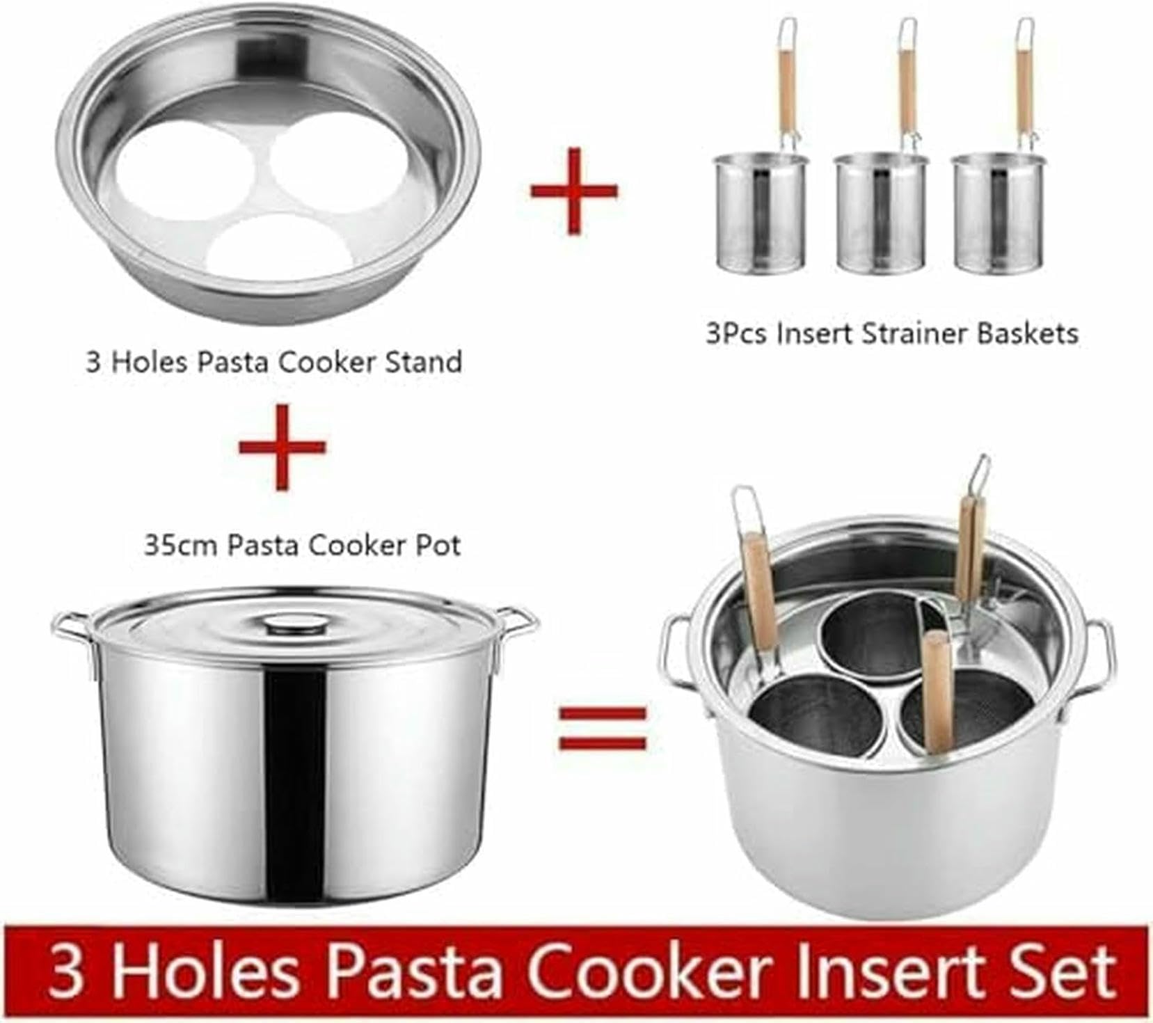 5 Ollas De Acero Inoxidable para Pasta con Cesta Coladora, Olla De Acero Inoxidable para Pasta, Enfriadores para Cocinar Fideos Y Albóndigas De Verduras~/