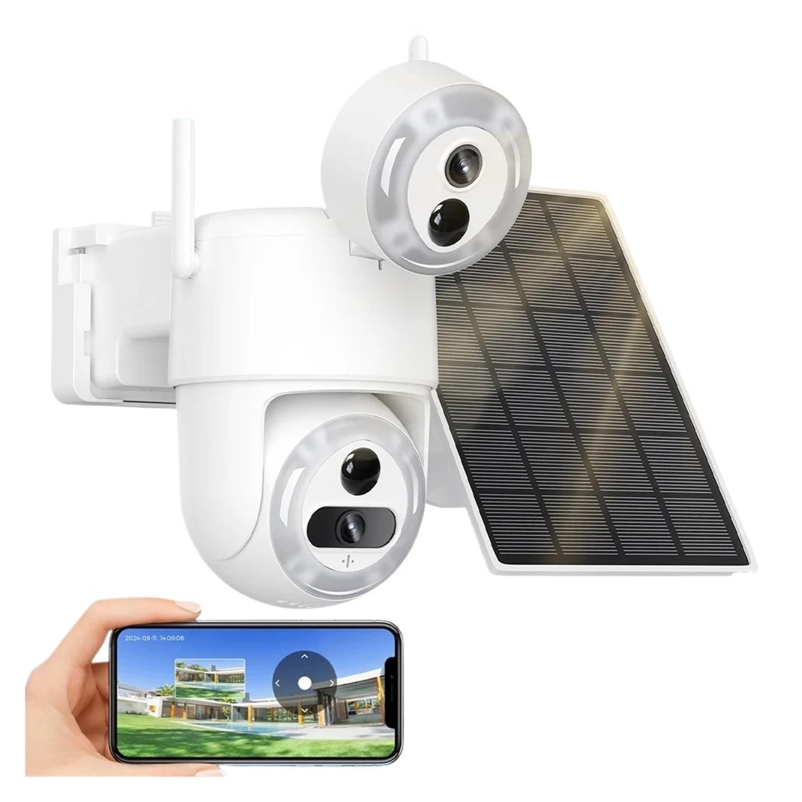 JVDDI 8MP 4K Wifi Camera Solar Outdoor Dual Screens Wireless Surveillance Camera 7800mAH Battery PIR Human Detection Home Security Cam(8MP Add 32G Card)