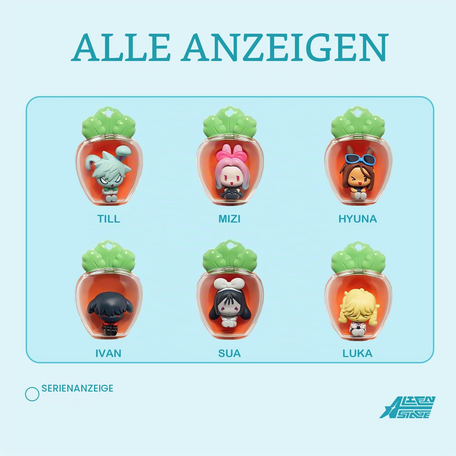 YJacuing Alien Stage Rabbit Series Blind Box Karotte Schlüsselanhänger mit Minifigur, offizieller Anime Alnst Mystery Bag Charm