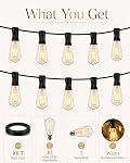 10FT ST38 Lumières à cordes Edison extérieures with11 Ampoules d'éclairage vintage claires ST38 Ampoules, Chaud Vintage Glow, E12 base, cordon coté UL et connexion de bout en bout pour Porch Patio Decor