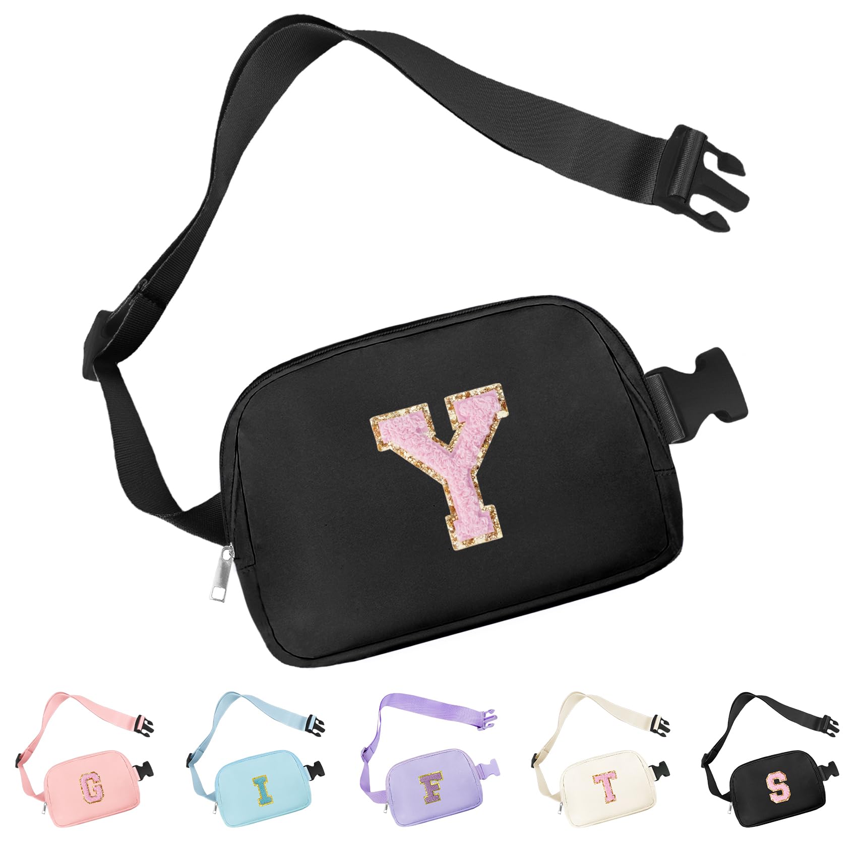 Aganmi Chenille Letter Crossbody Bags for Women Trendy, Waterproof Fanny Packs for Women Cross Body, Initial Letter Belt Bag with Multiple Inner