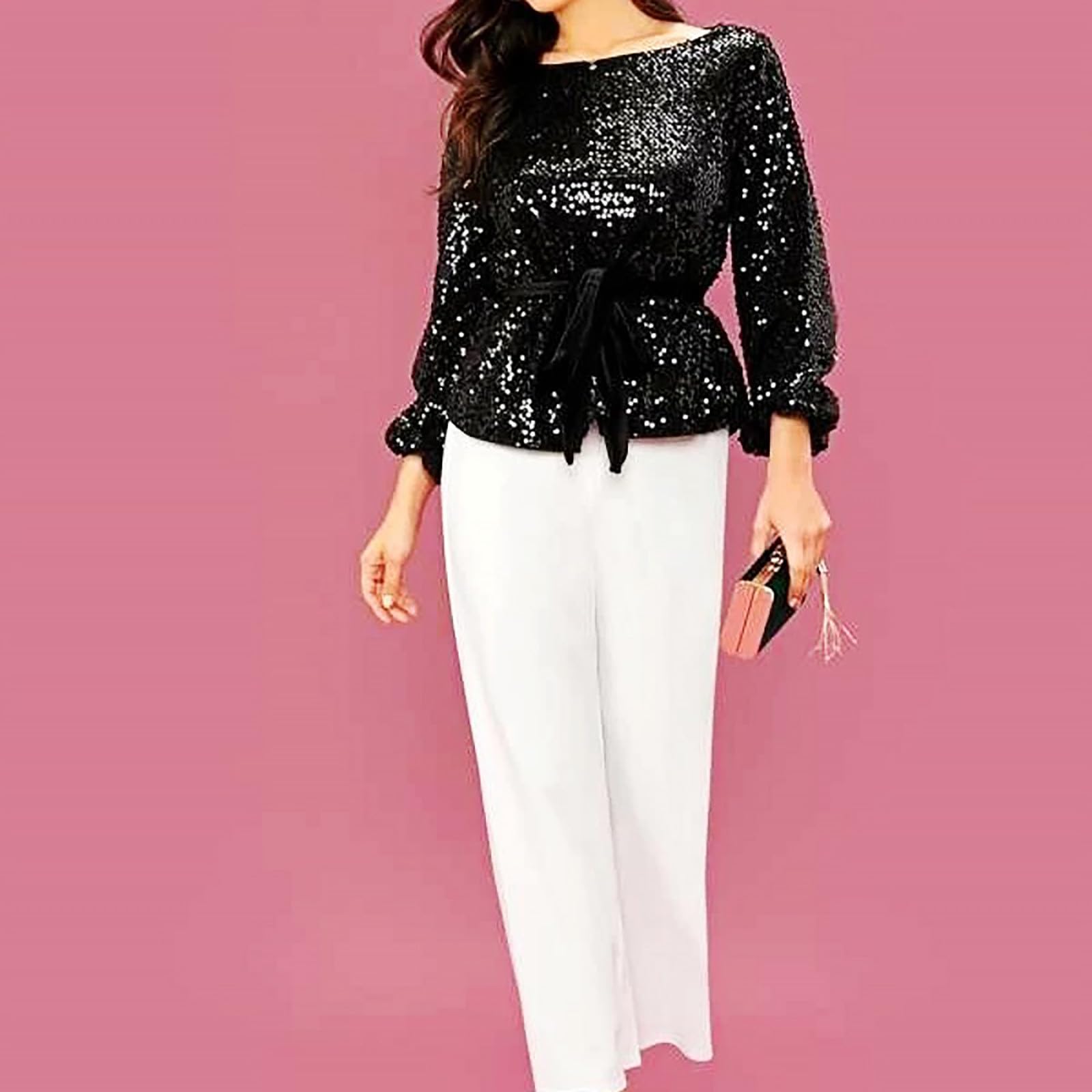 Top da Donna in Vita con Paillettes per Feste alla Moda con Cinturino in Velluto Plus Size Top da Donna Bianco Maglia Sexy