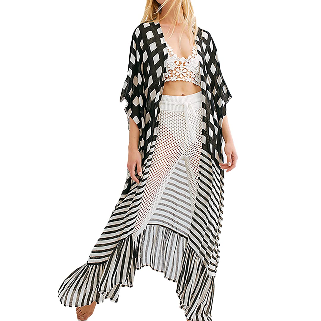 Tyidalin Kimono Cárdigans Mujer Playa Vestido Boho Estampado Largo Verano Gasa Talla Grande Bohemio Túnica Pareos