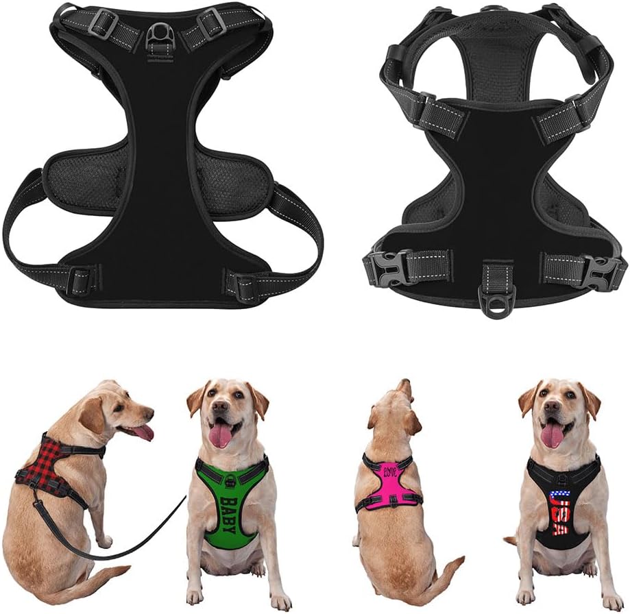 Custom Name Harness for Dog, Personalized Dog Harness for Small to Large Dogs, No Pull Dog Vests, BlankBlack, L