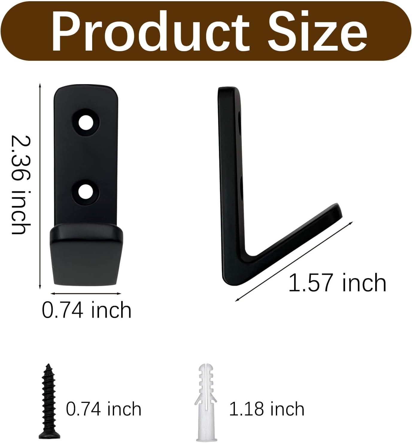 2 Pack Single Hole J-Shaped Wall Hooks - Heavy Duty Utility Decorative Hooks for Hanging Coat, Towel, Hat, Entryway & Bathroom (Black)