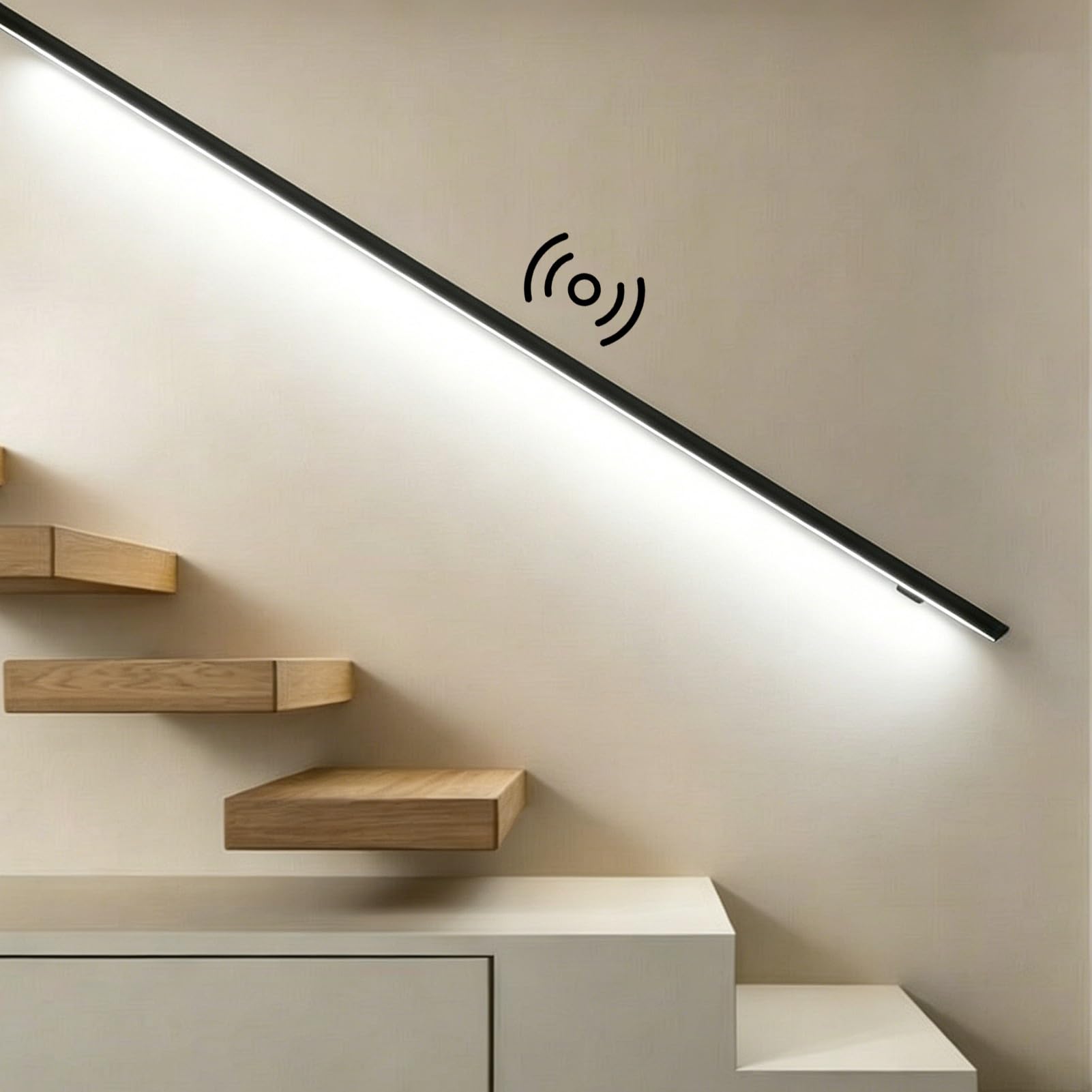 LED Lighting Aluminum Alloy Stair Handrail, Illuminated Sensor Activated Banister Rails for Hallway, Wall Mounted Support Stair Railing Rod(Right White Light,2.3ft/0.7m)