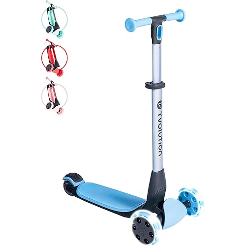 Yvolution Y Glider Nua 3-Wheel Kids Scooter – Adjustable Height, Arc-Folding Handlebar, LED Light-Up Front Wheels, Extra-Wide Deck, Ages 3-10