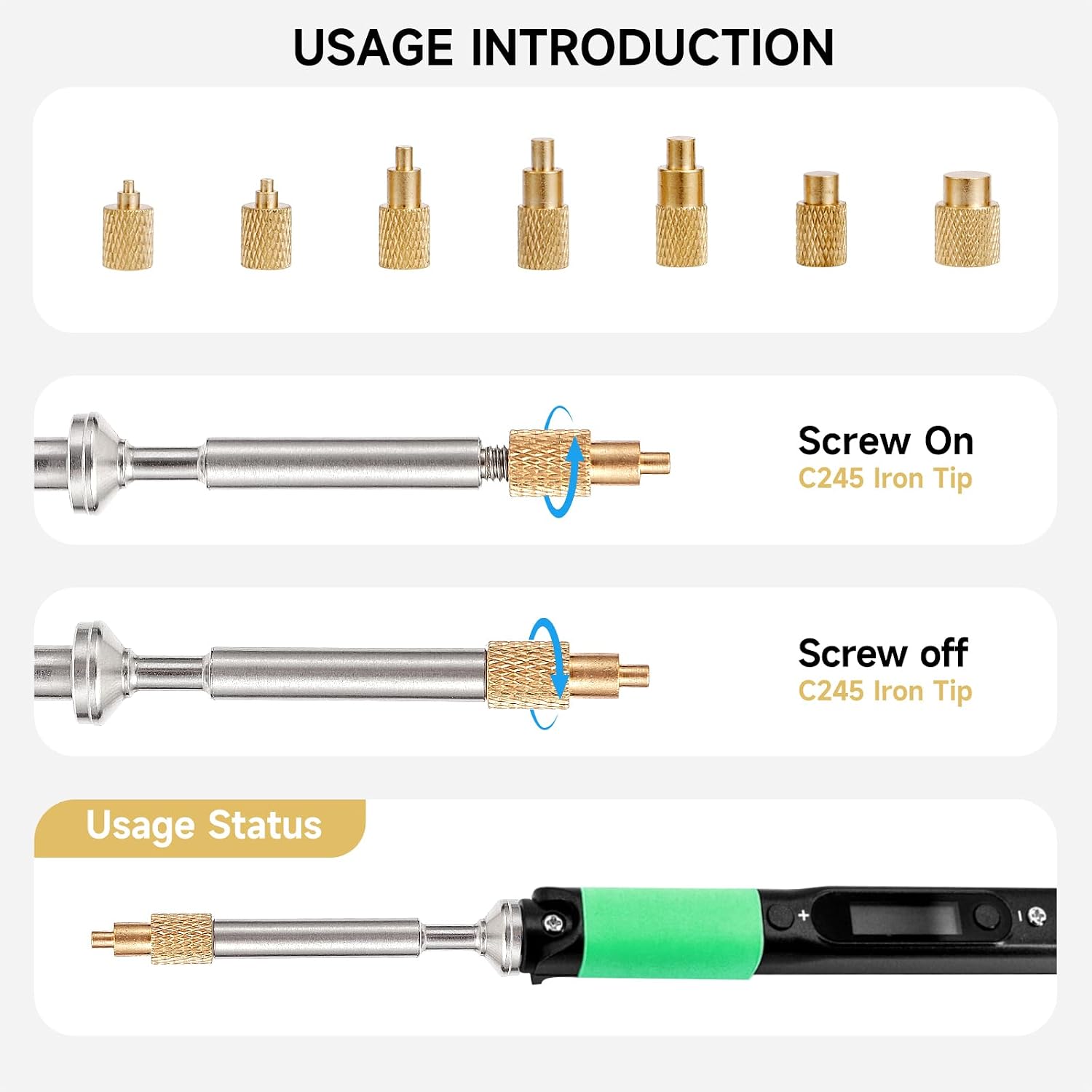 FEITA ST Soldering Iron Tips Heat Set Insert Tool Kit, Threaded Brass Inserts M2 M2.5 M3 M4 M5 M6 M8 for 3D Printing & Plastic, Compatible with TS100 Pinecil Mini Portable Soldering Pen Stations