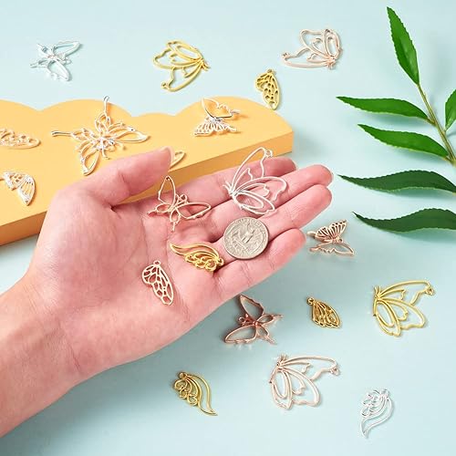 Vista 185 de Dijes de bisel de espalda abierta de estilo surtido, colgantes de marco hueco de metal, dijes de flores prensadas para hacer joyas de resina UV DIY