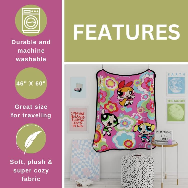 Miniatura 4 de Franco The Powerpuff Girls Bedding - Manta de microraschel súper suave 46 x 60 pulgadas producto oficial de The Powerpuff Girls coleccionables