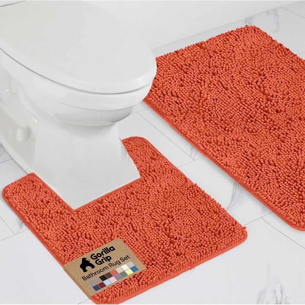 GORILLA GRIP Bathroom Area Rug Sets 2 Piece, Soft Chenille, 30x20 Coral
