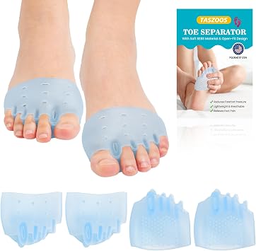 Toe Separators & Metatarsal Pads for Women & Men 4 Pcs Ball of Foot Cushions, Gel Toe Spacers for Pain Relief, Metatarsalgia, Mortons Neuroma, Comfortable for Walking, Running One Size