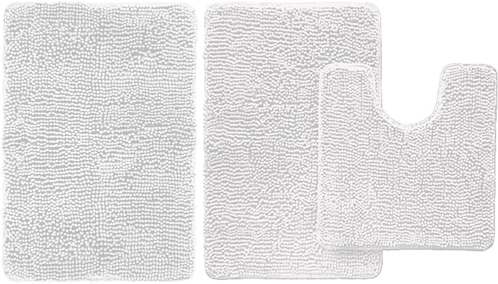 GORILLA GRIP Bath Rug and Area Rug Set, Bath Rug Size 30 x 20 in, Shaggy Machine Washable Mats, Area Rug Set Size 22 x 19 x 15 in and 30x20, Absorbent Washable Mats, Both in White, 2 Item Bundle