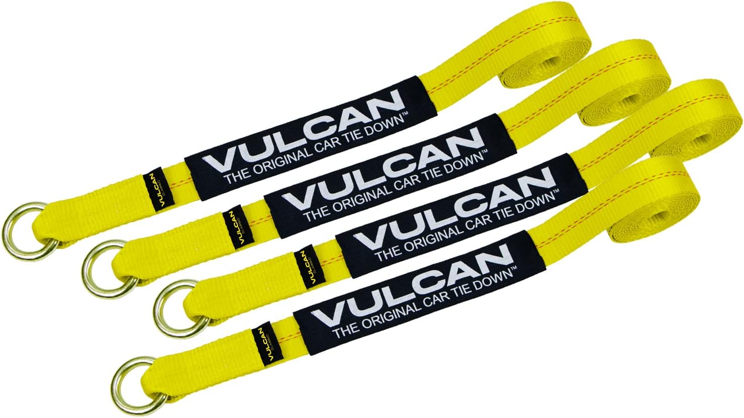 VULCAN Wheel Dolly Tire Harness with Universal O-Ring - 2 Inch x 96 Inch - 4 Pack - Classic Yellow - 3,300 Pound Safe Working Load - Straps Only - Ratchets Sold Separately