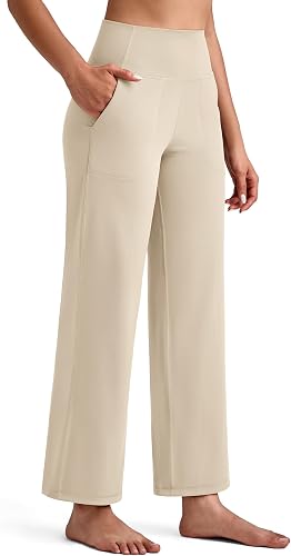 G4Free BareFeel 7/8 Length Women Yoga Pants with Pockets High Stretch Soft Wide Leg Cropped Trouser Casual Travel