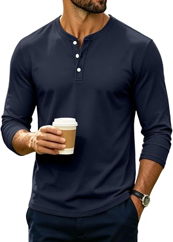 Casual Henley Shirts for Men Long Sleeve, Mens Henley Solid 