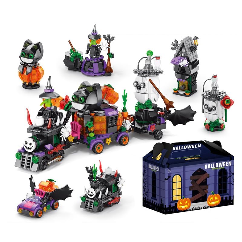 YILETKC Advent Calendar 2026 Building Blocks Set, 601 PCS Halloween Train Architecture Bricks Model Kit, 6 in 1 Advent Calendar Construction Building Blocks Kit, Calendars for Adults Teens