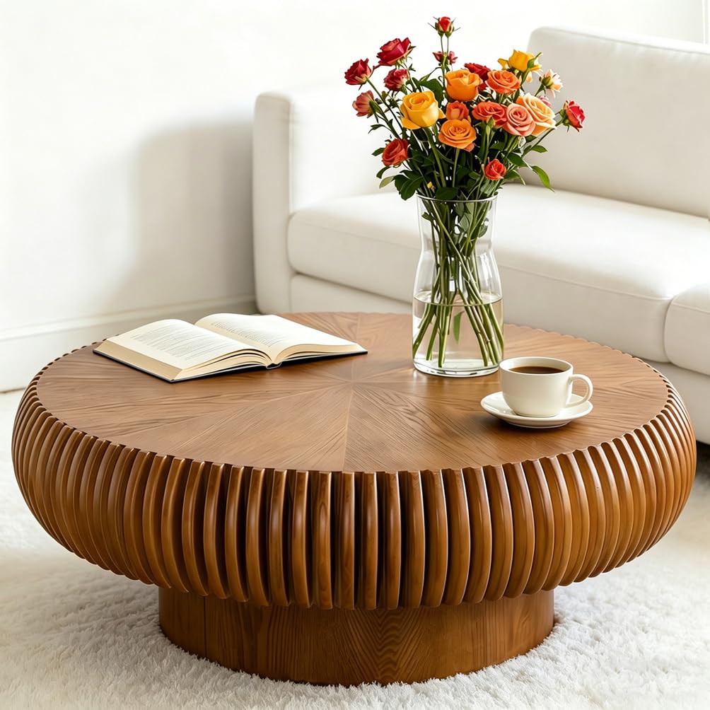 ZUOWENYG Round Fluted Coffee Table