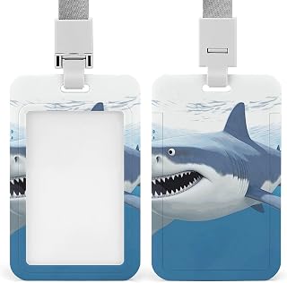 White Shark Badge Holder, Fashionable Waterproof Plastic Card Sleeve,Cute Durable Card Name Tag Lanyard,Vertical Lanyards for Id Badges Suitable for Office Use